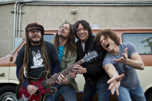 The members of OFF! outside their studio, during a break in the making of their newest album. Left to right: singer Keith Morris, bassist Steven McDonald, drummer Mario Rubalcaba and guitarist Dimitri Coats.
